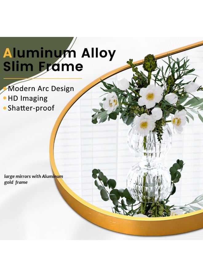 Vphom Arched Full Length Mirror with Stand, 160x60cm Arch Floor Mirror, Full Body Wall Mirror Hanging, Leaning or Freestanding, HD Explosion-Proof Glass, Aluminum Frame Decorative Mirror for Bedroom, Living Room & Dressing Area – Gold - Image 3